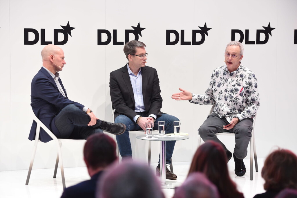 MUNICH/GERMANY - JANUARY, 22:  Andrew McAfee (MIT), Alexander Birken (Otto Group) and David Kirkpatrick (Techonomy) speak in a panel discussion during the DLD18 (Digital-Life-Design) Conference at the Alte Bayerische Staatsbank on January 22th, 2018  in Munich, Germany (Photo: picture alliance / Andreas Gebert) | Verwendung weltweit