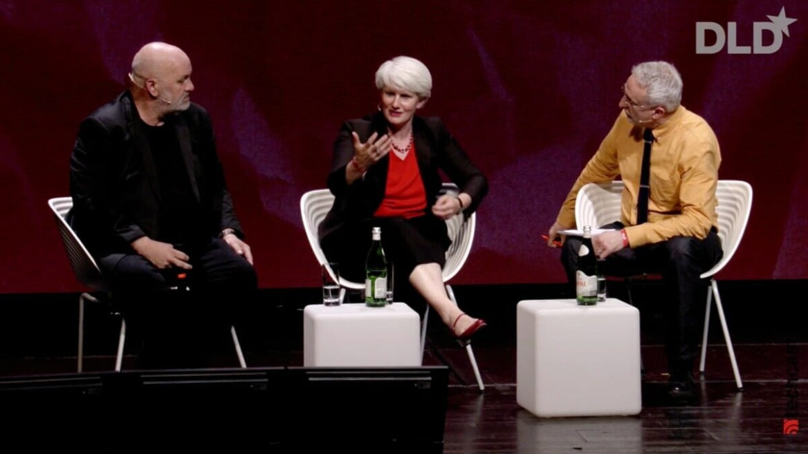 Sabine Klauke, Airbus, and Werner Vogels, Amazon, discuss corporate climate action with moderator David Kirkpatrick