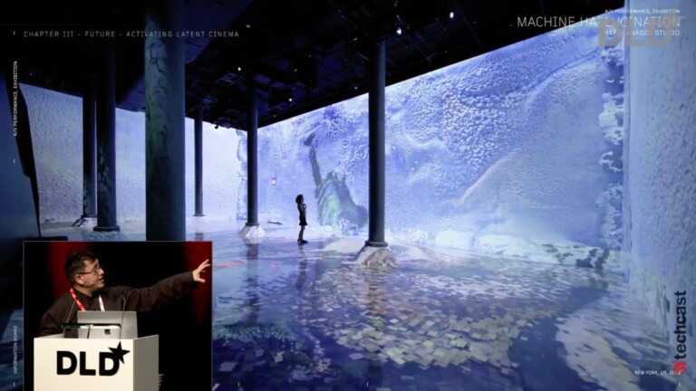 digital artist Refik Anadol presents his Machine Hallucinations project at DLD Munich