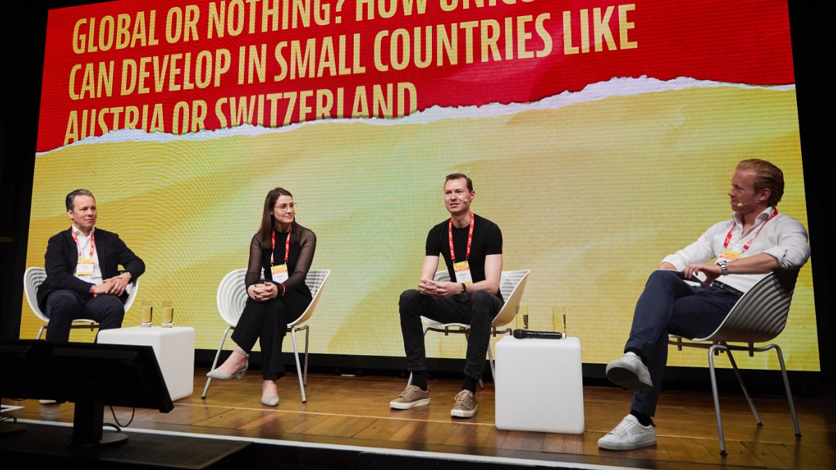 DLD Munich panel discussion with Simona Huebl, i5invest; Philippe Sahli, Yokoy; Philipp Werr, COPA-DATA; and Nikolaus Pelinka, Kobza Media Group