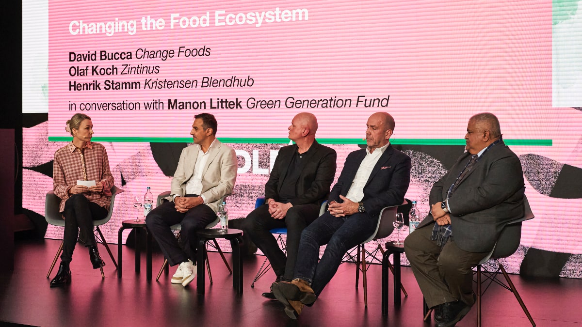 Panel discussion about changing the food ecosystem with David Bucca, Olaf Koch, Henrik Stamm Kristensen and Manon Littek