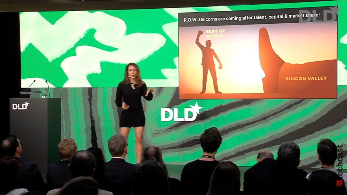 Linda Rottenberg, CEO of Endeavor, gives a presentation about startup unicorns worldwide at DLD Munich 2023