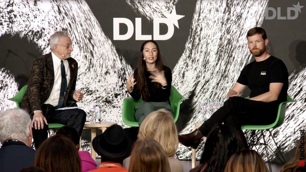 Journalist David Kirkpatrick discusses natural carbon capture solutions with Mary Yap, Lithos Carbon, and Guy Hudson, Loam Bio, at the DLD Munich Conference 2023