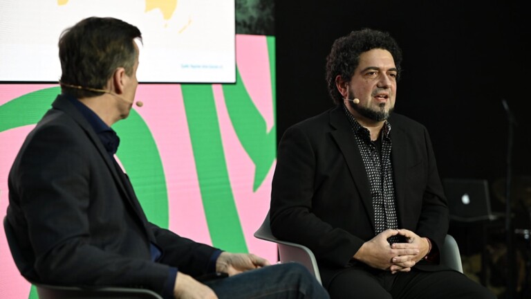 Stephan Scherzer and Yevgeny Simkin, founder of Samizdat Online, discuss freedom of the press at the DLD Munich Conference 2023