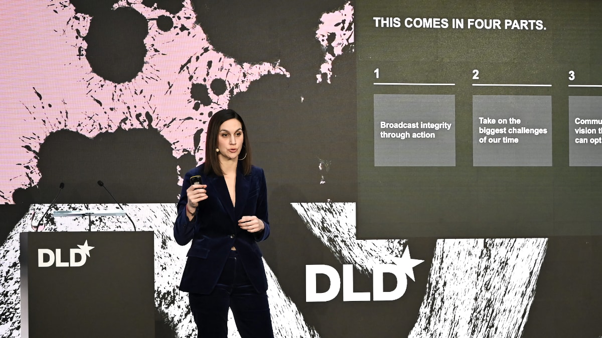 Margot Edelman presents key insights from her company’s Edelman Trust Barometer at the DLD Munich Conference 2023