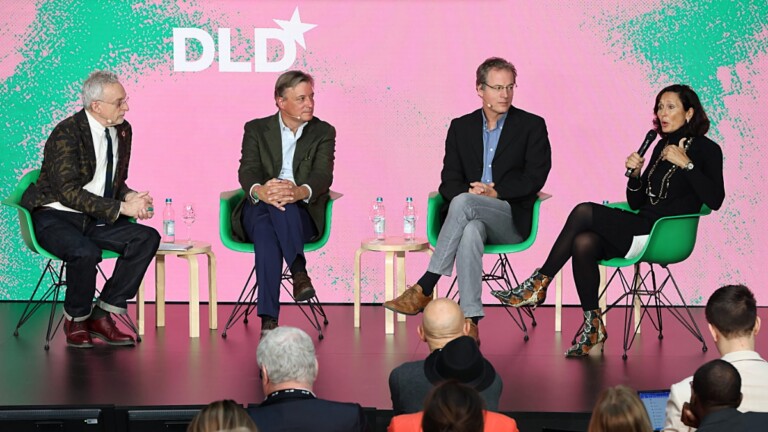 David Kirkpatrick, Jan-Gisbert Schultze, Stefan Schwarzer and Sandrine Dixson-Declève speak at the DLD Munich Conference 2023