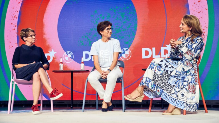 Melanie Maas-Brunner (BASF), Ilka Horstmeier (BMW Group) and Solveigh Hieronimus, (McKinsey & Company) discuss sustainability in business at the DLD Circular 2023 conference in Munich