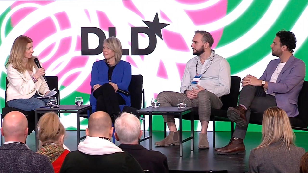 Medical experts discuss the use of psychedelics in treating war traumas at the DLD Munich conference 2024. On stage are: Anne Philippi, Rachel Yehuda, Leo Roseman and Yuriy Blokhin.