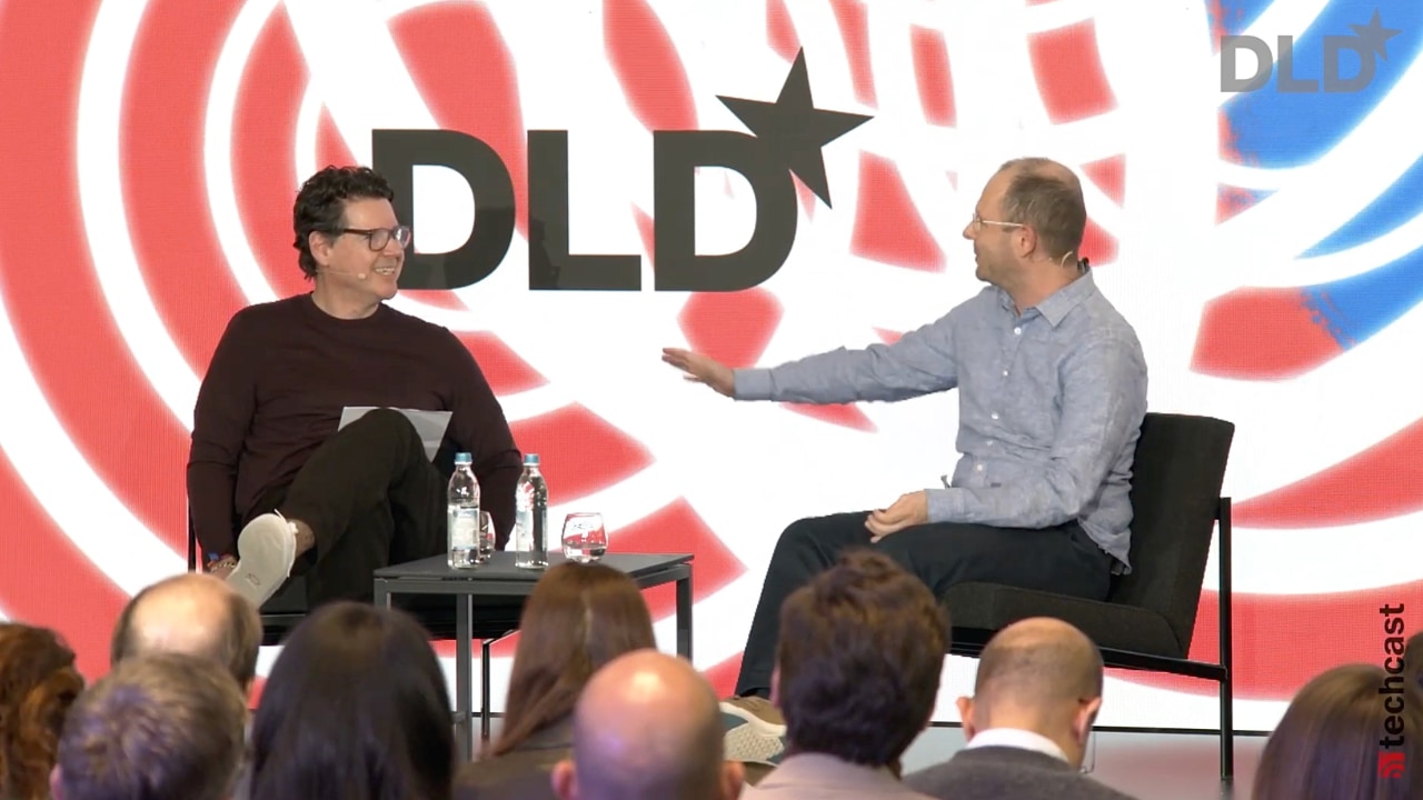 WIRED UK editor Greg Williams (left) interviews Thomas Dohmke, CEO of GitHub, at the DLD Munich conference in January 2024.