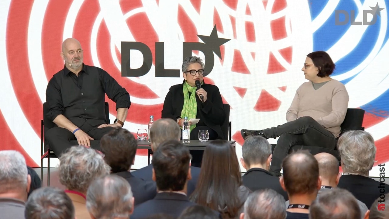 Werner Vogels (Amazon), Shamina Singh (Mastercard) and Ina Fried (Axios) speak at the DLD Munich Conference 2024