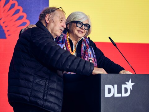 Steffi Czerny and Yossi Vardi on stage at DLD25.