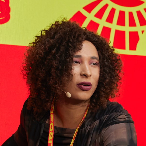 Portrait of artist Danielle Brathwaite-Shirley, seen speaking at the DLD Munich conference 2025.