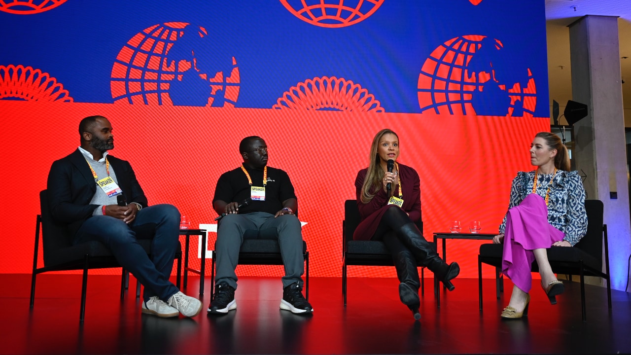 Video preview: Euler Bropleh (VestedWorld), Daniel Emaasit (Logistify AI), Yasmin Kumi (Africa Foresight Group) and Franziska Reh (Uncap) on stage at the DLD Munich Conference 2025.