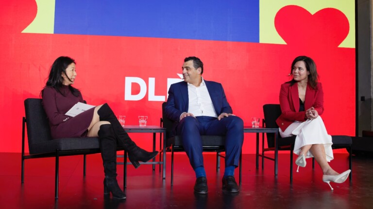 Left to right: Mae Cheng, (Dow Jones) in conversation with Ruslan Husry, (HR Group) and Iliana Oris Valiente, (Tech Evangelist & Author) at the DLD Munich Conference 2025.