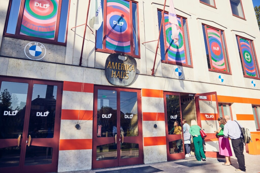 DLD conference attendees entering the Amerihaus venue in downtown Munich.