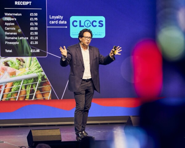Neuroscientist Aldo Faisal (Imperial College London, University of Bayreuth) on stage at the DLD Future Hub conference in Munich.