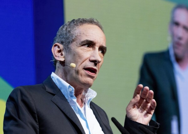 Author Douglas Rushkoff speaking at the DLD Future Hub conference in Munich.