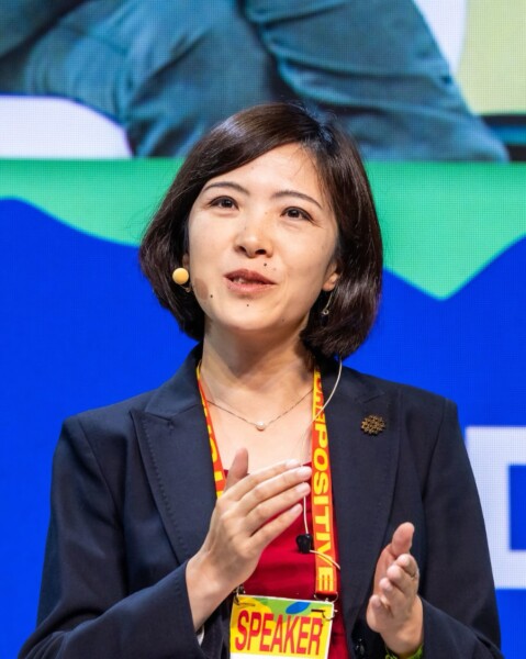 Ke Wang, sustainability expert at the World Resources Institute, on stage at the DLD Future Hub conference.