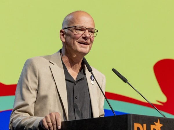 Michael Klimke, CEO of the Bavarian AI Agency, speaks at the DLD Future Hub conference.