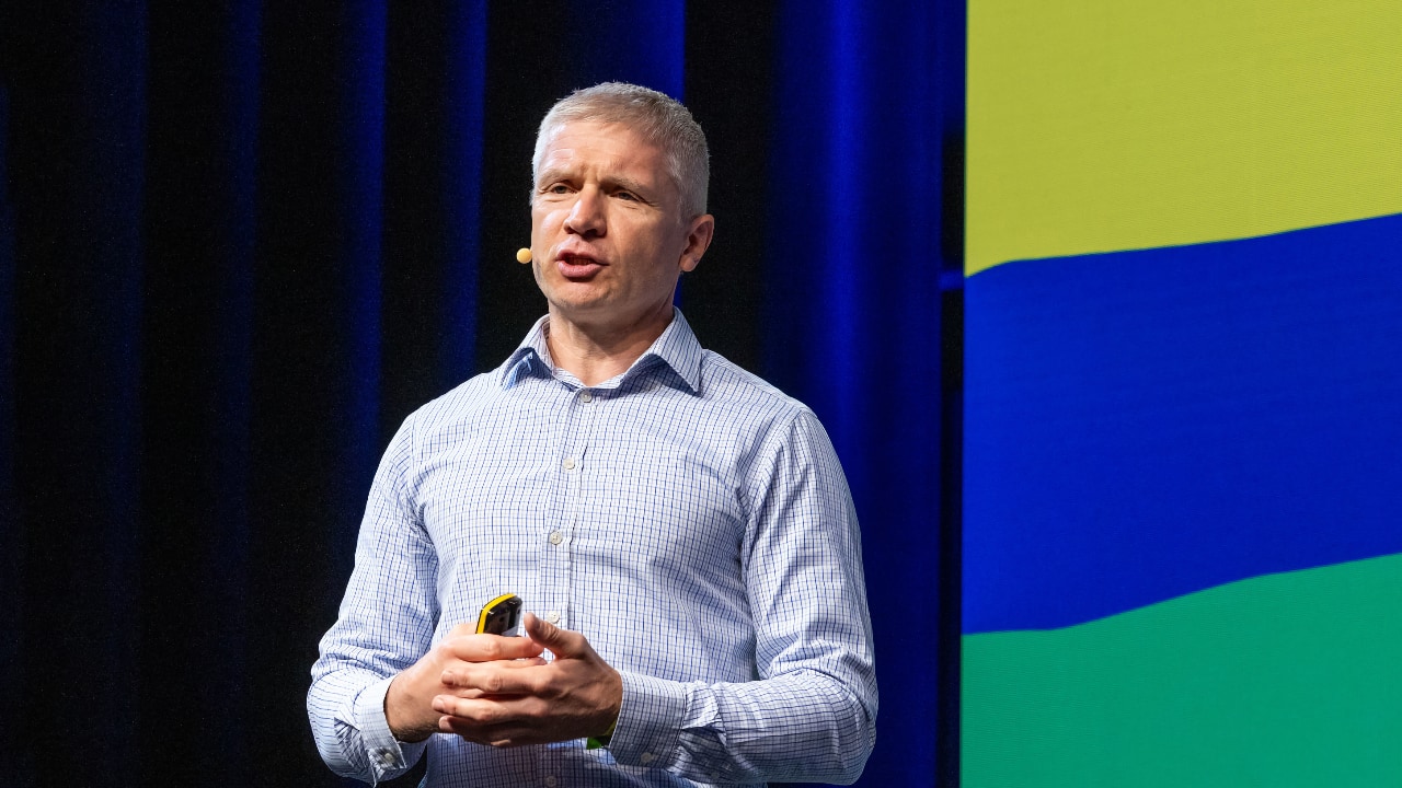 Allianz insurance CEO Günther Thallinger speaking at the DLD Future Hub conference in Munich, September 9, 2025.