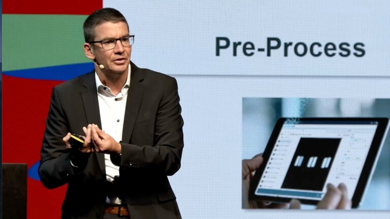 Hagen Zimer, CEO of Laser Technology at TRUMPF, speaks at the DLD Future Hub conference in Munich.