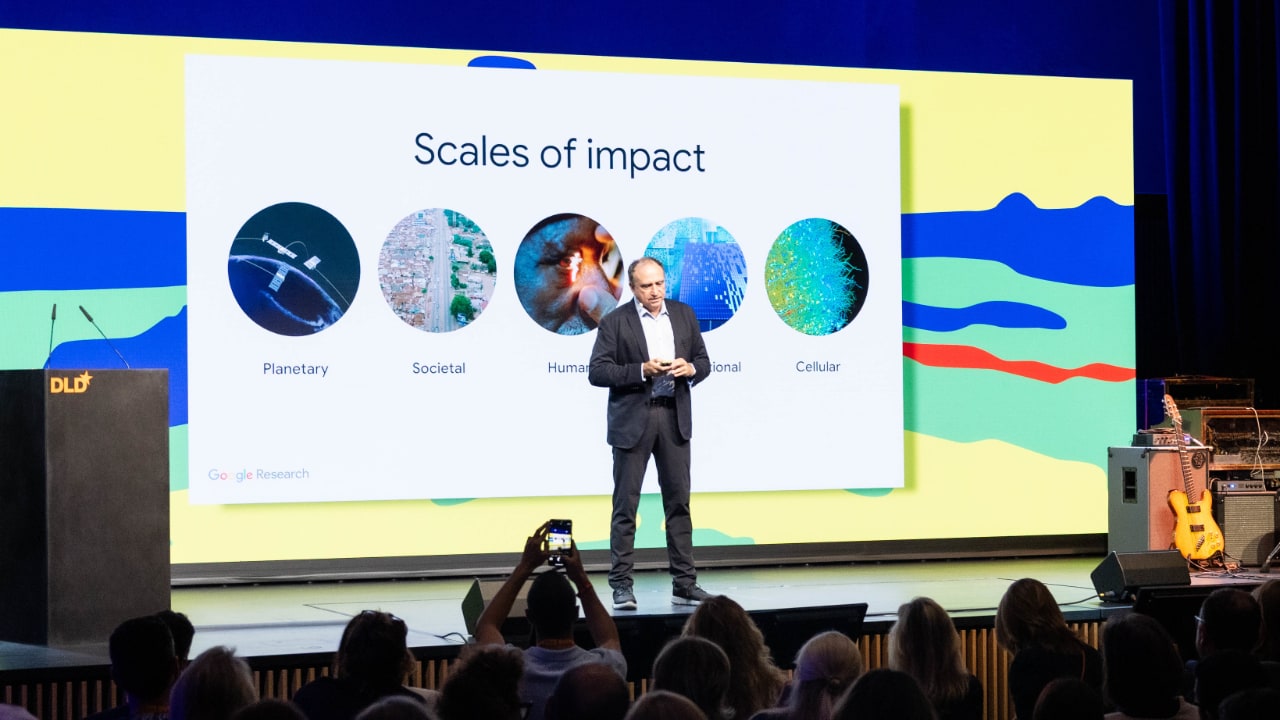 Yossi Matias, head of Google Research, speaks at the DLD Future Hub in Munich in front of a packed audience.