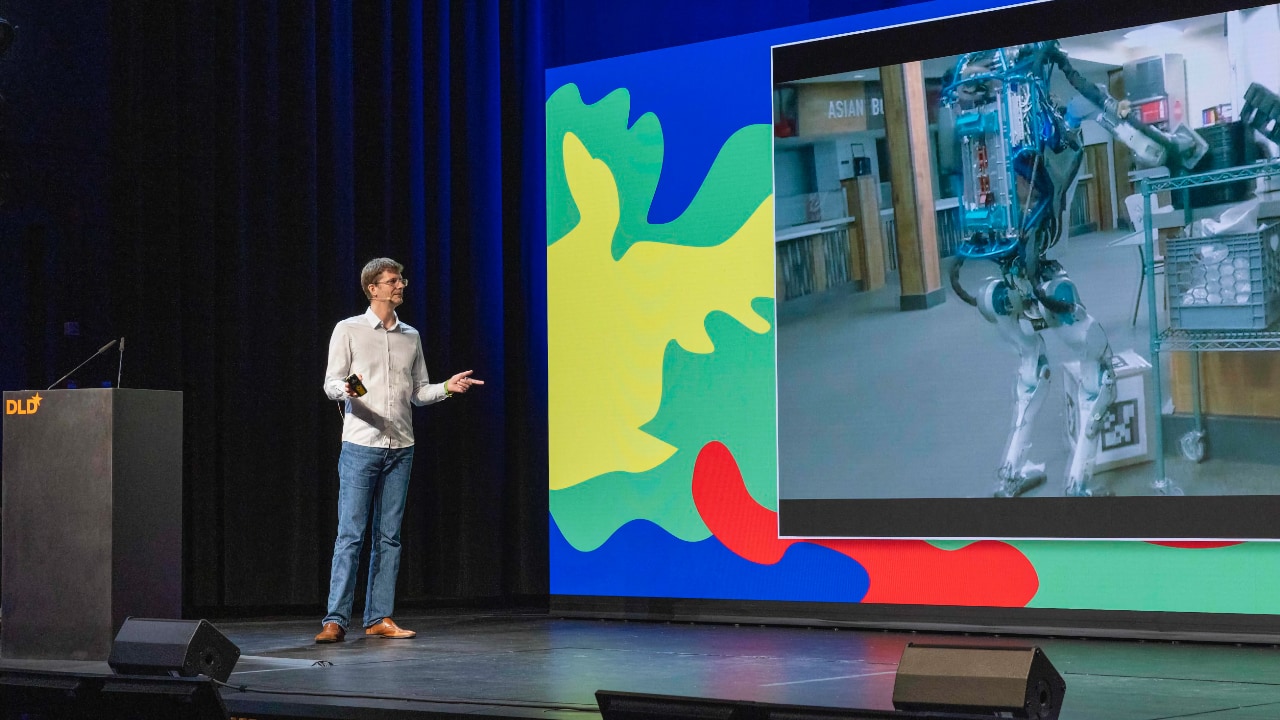 James Marshall (University of Sheffield) on stage at the DLD Future Hub conference in Munich.