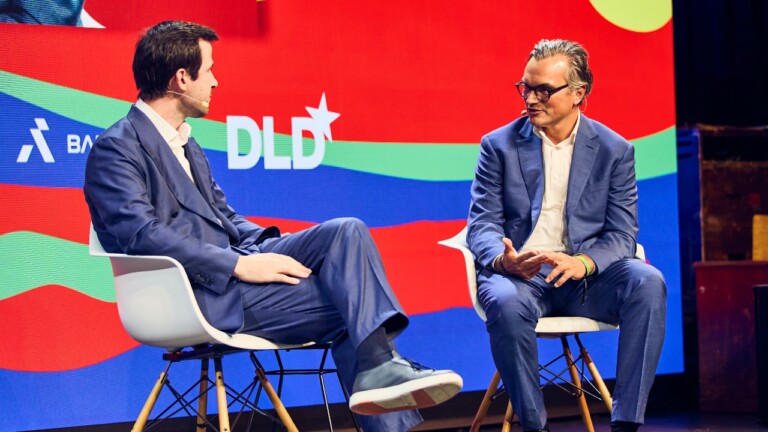 Uljan Sharka (Domyn) in conversation with Christian Teichmann (Burda Principal Investments) at the DLD Future Hub conference in Munich.