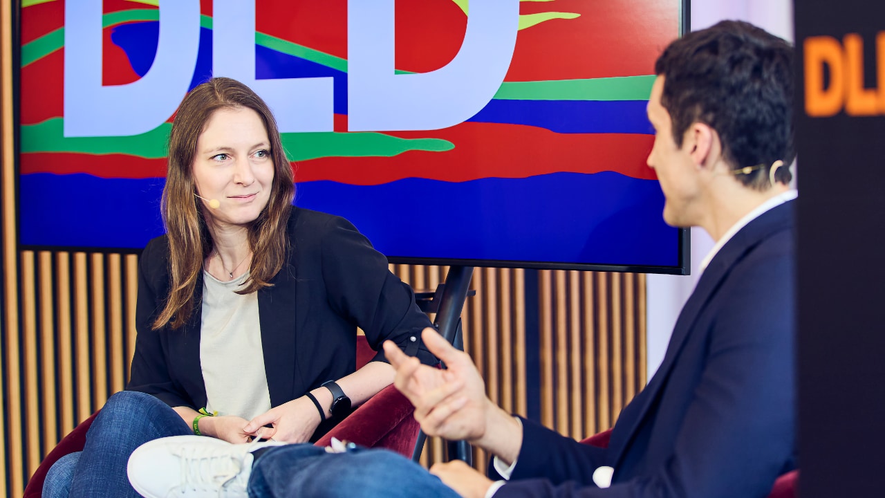 Katharina Breininger (University of Wuerzburg) in conversation with Reinhard Heckel (Technical University of Munich TUM) at the DLD Future Hub conference in Munich.
