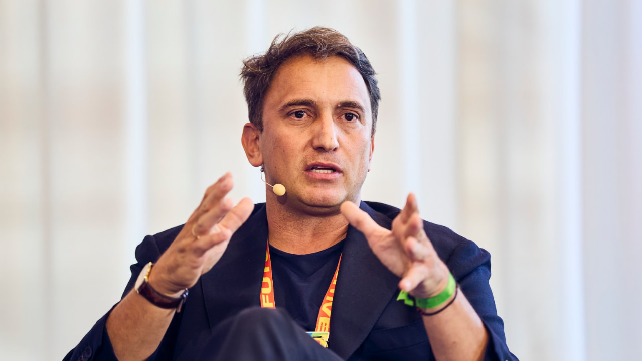 Mirko Mondan (Dorfner) speaks at the DLD Future Hub conference.