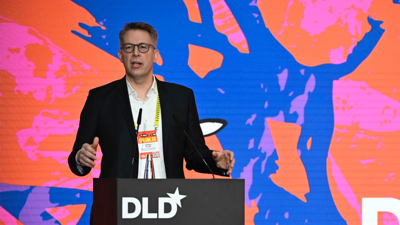 Markus Blume,Bavarian State Minister of Science and the Arts, speaking at the DLD Munich 2026 conference. Credit: Sebastian Gabriel / picture alliance for DLD / Hubert Burda Media