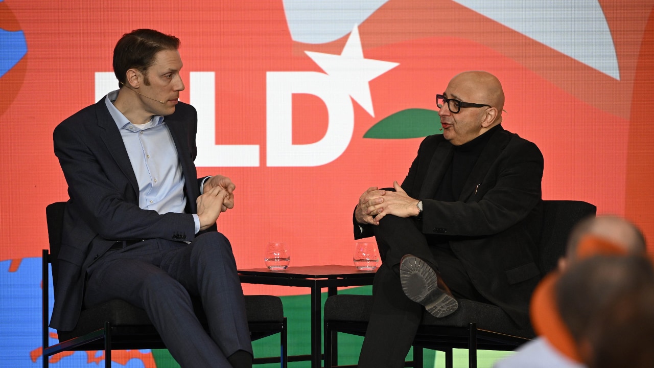 Björn Ommer (Ludwig Maximilian University Munich) and Armin Nassehi (Ludwig Maximilian University Munich) speak at the DLD Munich Conference 2026. Credit: Sebastian Gabriel