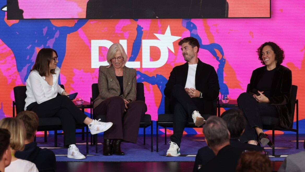 Left to right: Larissa Holzki (TECH by Handelsblatt), Elke Reichart (Infineon Technologies), Niklas Harzheim (OpenAI) and Nicole B&uuml;ttner (Merantix Momentum) speak at the DLD Munich 2026 conference. Credit: Karl-Josef Hildenbrand / picture alliance for DLD / Hubert Burda Media