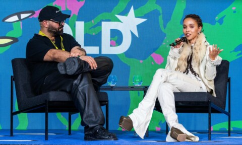 Grammy-winning singer FKA Twigs and Mumi Haiati (Reference Studios) on stage at the DLD Munich 2026 conference