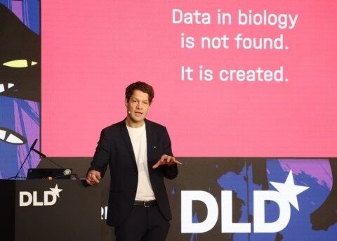 Digital health expert Fabian Theis (Helmholtz Munich) speaking at the DLD Munich 2026 conference.