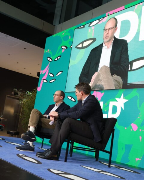 Carl Benedikt Frey (University of Oxford) and Max Flötotto (McKinsey & Company) on stage at the DLD Munich 2026 conference.