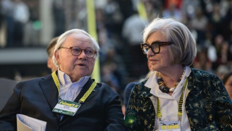 German publisher Hubert Burda and DLD founder Steffi Czerny in conversation at DLD26