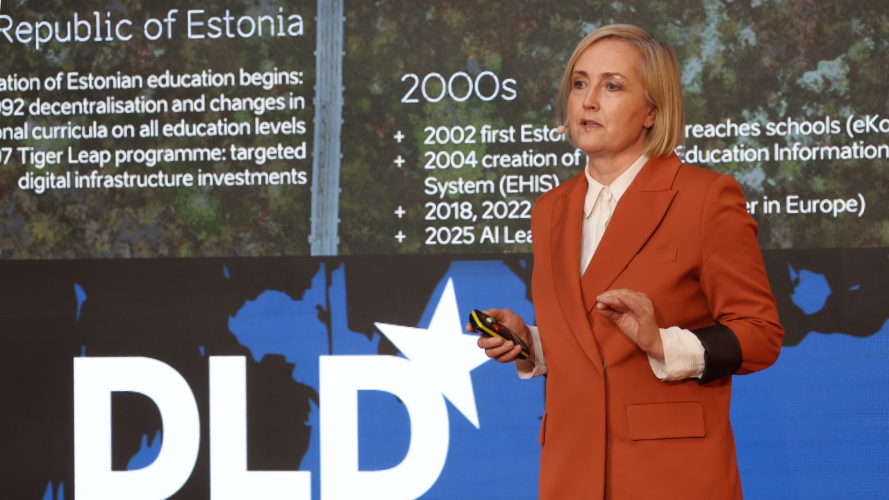 Kristina Kallas (Estonian Minister of Education and Research) speaking at the DLD Munich 2026 conference.Credit: Karl-Josef Hildenbrand / picture alliance for DLD / Hubert Burda Media
