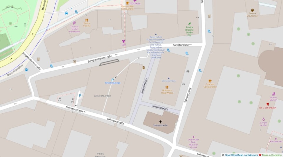 OpenStreetMap image showing the location of Literaturhaus Munich