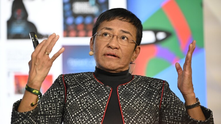 Nobel Preace Prize laureate Maria Ressa, speaking at the DLD Munich 2026 conference. Credit: Sebastian Gabriel / picture alliance for DLD / Hubert Burda Media