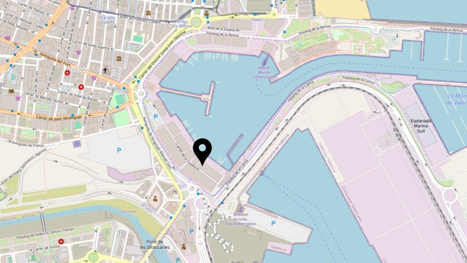 Map preview of DLD Sports Valencia location: Base 2, La Marina de Valencia, Calle de la TravesÃa, 15B, 46024 Valencia