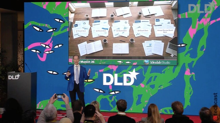 Video preview of Bill Gross (Idealab) speaking at the DLD Munich 2026 conference in front of a rapt audience.