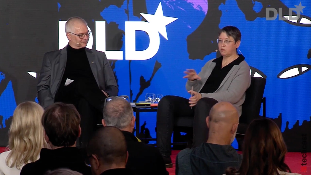Video preview of Wieland Holfelder (Google) and Dorit Dor (Qbeat Ventures) on stage at the DLD Munich 2026 conference.