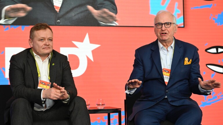 Video preview of Andrii Dykun (Ukrainian Agri Council) and Michael Prinz zu Salm-Salm (Salm-Salm & Partner) speaking at the DLD Munich Conference 2026. Photo: Sebastian Gabriel / picture alliance for DLD / Hubert Burda Media