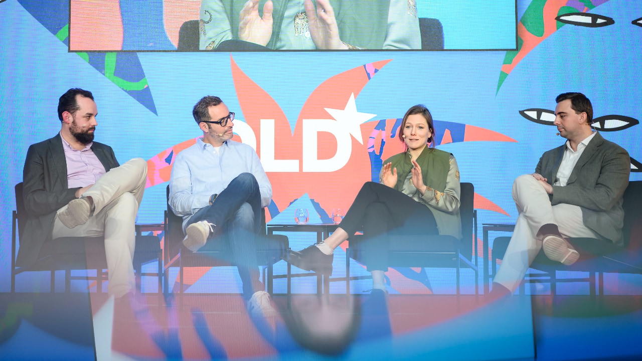 Gil Horsky (FLORA Ventures), Christian Spier (Differential Bio), Roman Werner (Venture Lab Food-Agro-Biotech, Technical University Munich), Marie Ammann (BayWa) on stage at the DLD Munich Conference 2026. Photo: Philipp Guelland for DLD / Hubert Burda Media