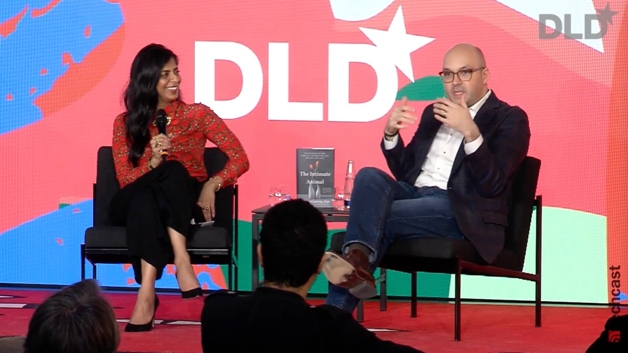 Video preview of Nayeema Raza, creator of the hit podcast “Smart Girl Dumb Questions,” and Dr. Justin R. Garcia, Executive Director of the Kinsey Institute, speaking at the DLD Munich 2026 conference.
