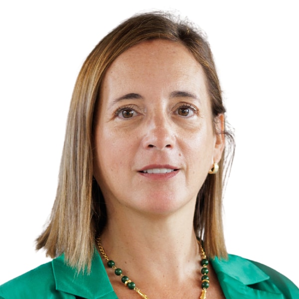 Headshot portrait of GSIC managing director Iris Córdoba Mondéjar in front of a white background