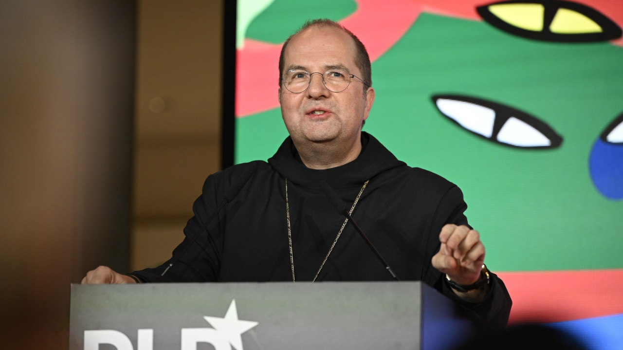 Abbot Jeremias Schröder (Benedictine Congregation) speaking at the DLD Munich 2026 conference. Photo credit: Sebastian Gabriel / picture alliance for DLD / Hubert Burda Media