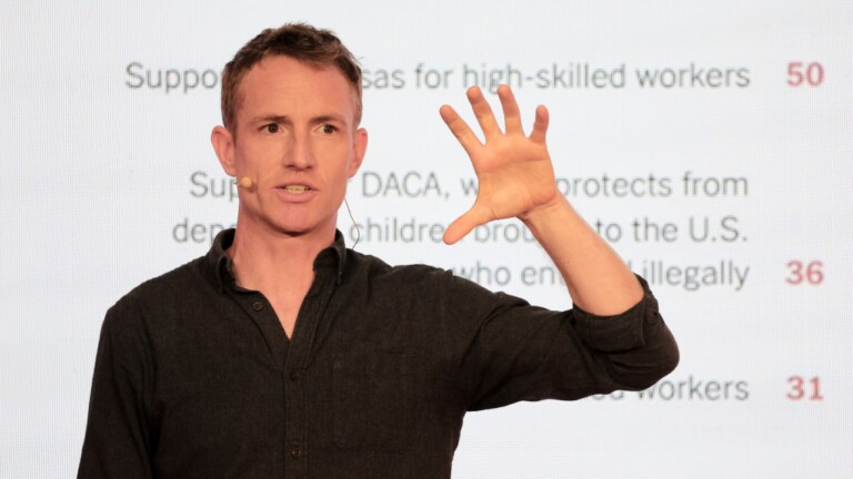 Jon Alexander speaking at the DLD Munich Conference 2026. Photo: Karl-Josef Hildenbrand / picture alliance for DLD / Hubert Burda Media