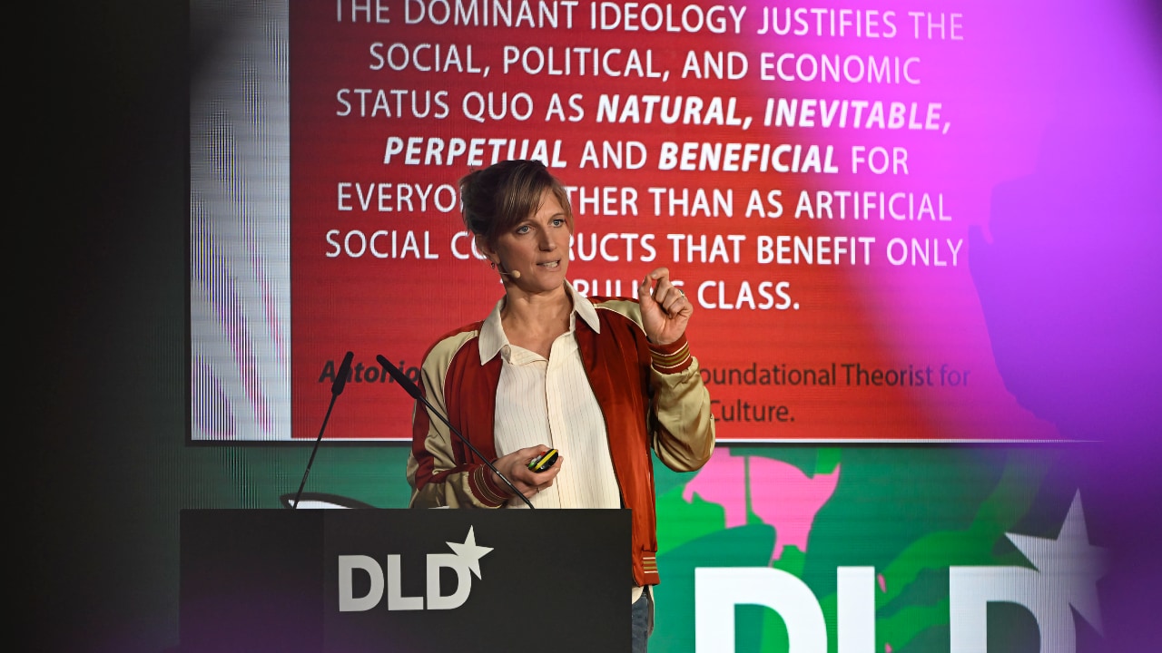 Transformation scholar Maja Göpel speaking at the DLD Munich Conference 2026. Photo: Sebastian Gabriel / picture alliance for DLD / Hubert Burda Media